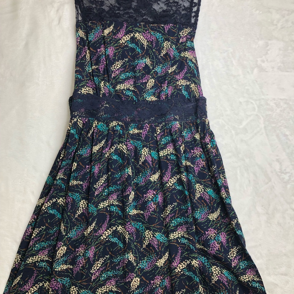 Free People Wheat Print & Lace Dress, Navy, Size S